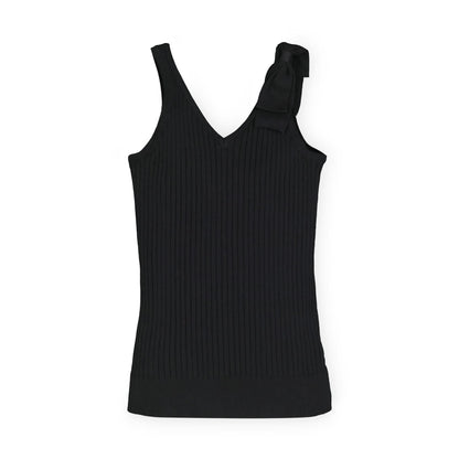 Women's V-Neck Rib Knit Tank with Bow