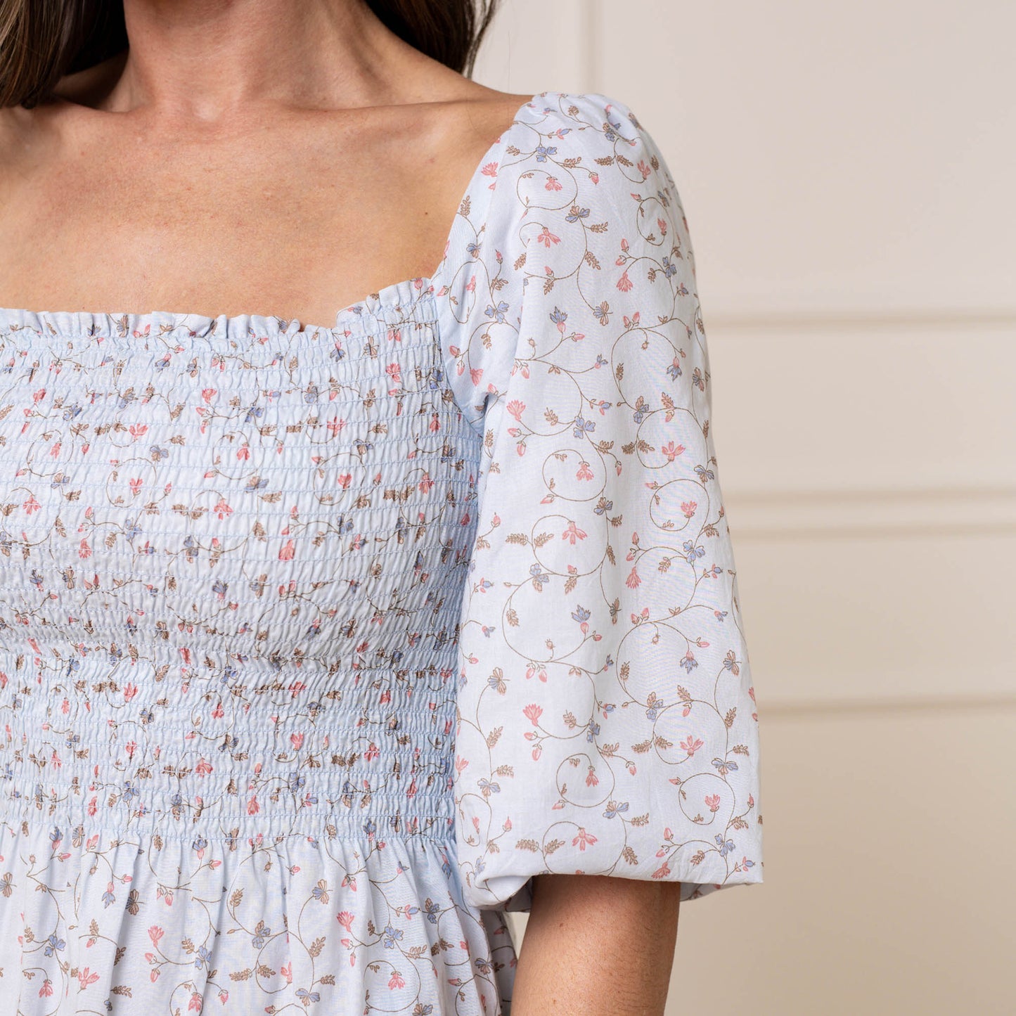 Women's Smocked Bubble Sleeve Organic Dress