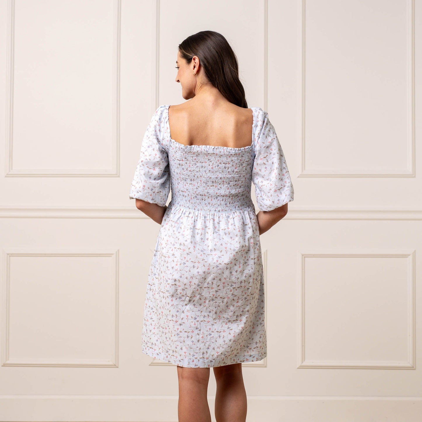 Women's Smocked Bubble Sleeve Organic Dress