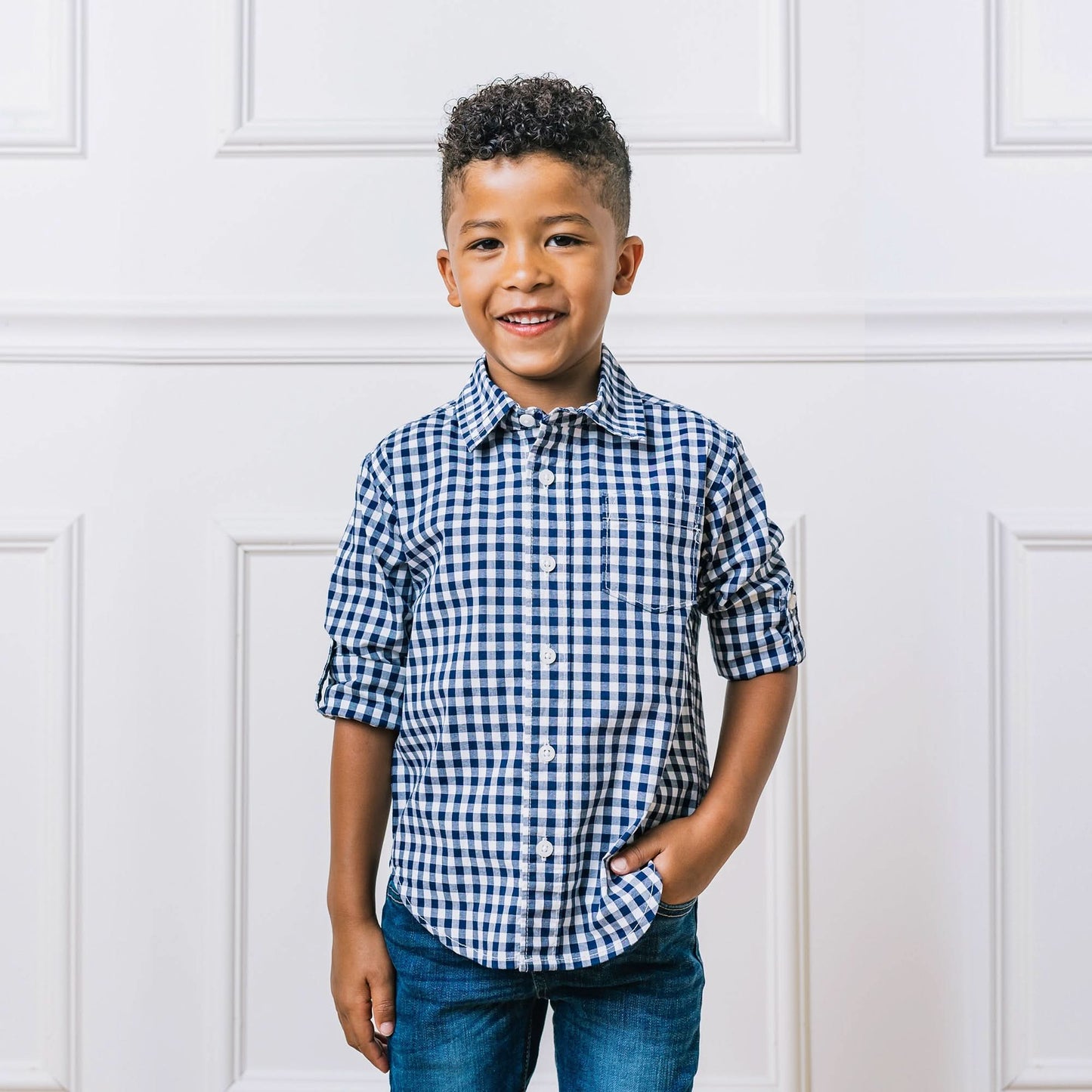 Baby Boy Organic Stretch Poplin Roll-Up Shirt