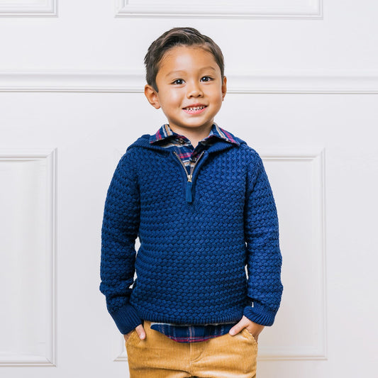 Boys Hooded Half Zip Organic Sweater