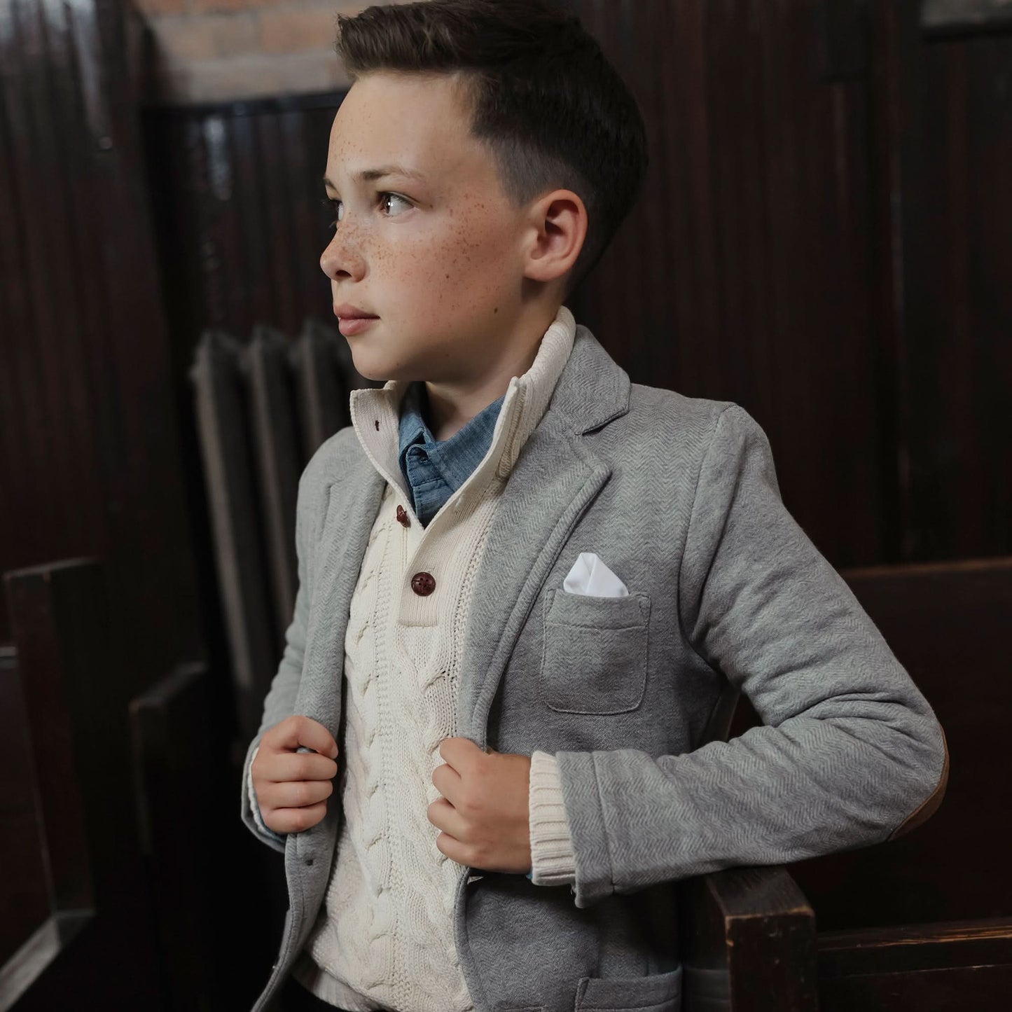 Boys Organic Mock Neck Cable Knit Sweater - Ivory