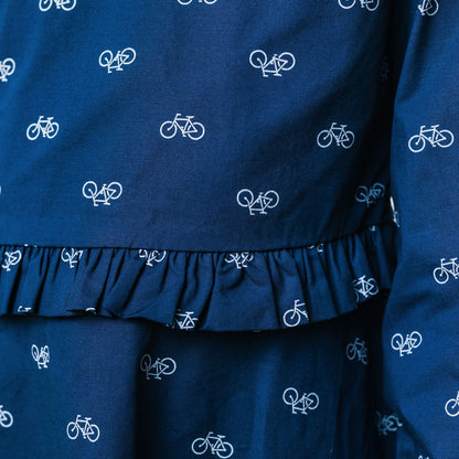 Baby Girl Organic Ruffle Waist Dress - Bicycles