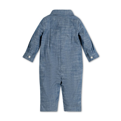 Organic Baby Boy Chambray Button Front Romper