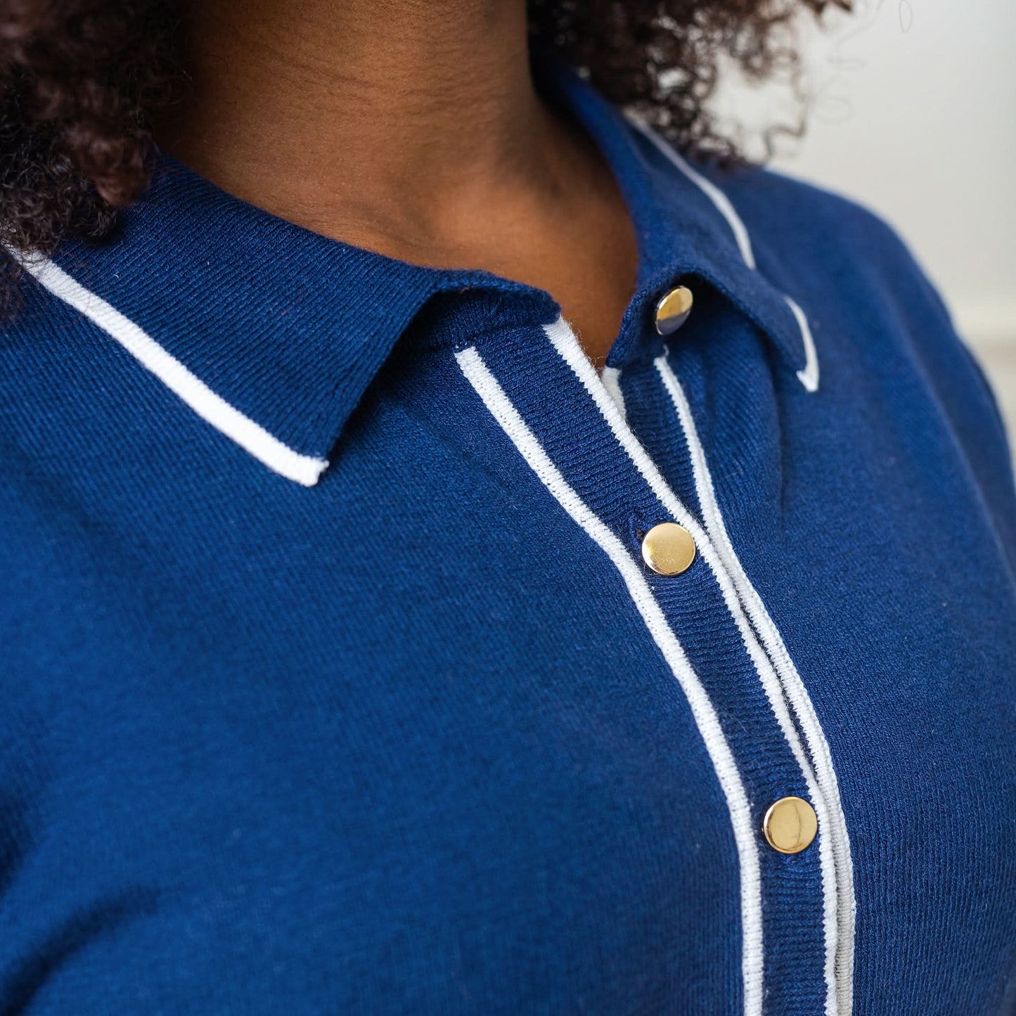 Women's Tipped Button Front Sweater Dress