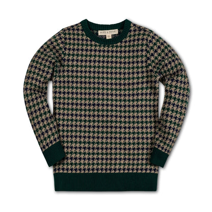 Crew Neck Pullover Organic Baby Sweater - Houndstooth