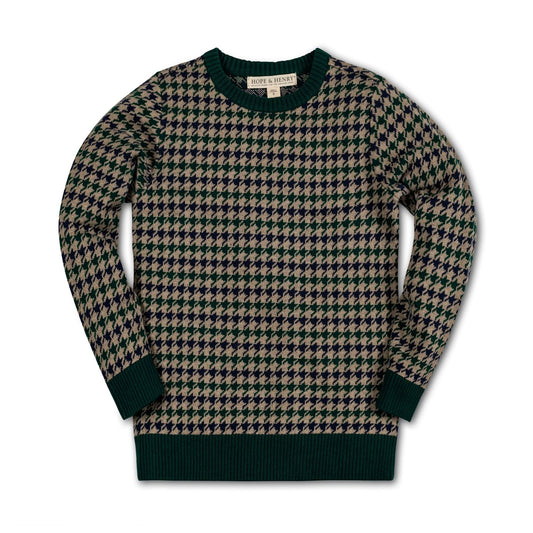 Crew Neck Pullover Organic Baby Sweater - Houndstooth