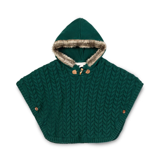 Organic Girls Sweater Cape with Faux Fur Hood