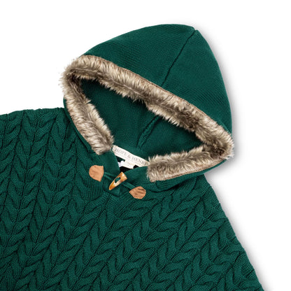 Organic Girls Sweater Cape with Faux Fur Hood
