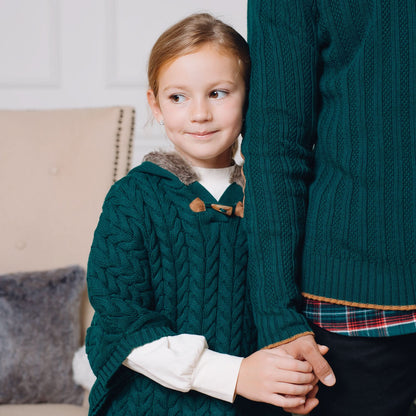 Organic Girls Sweater Cape with Faux Fur Hood