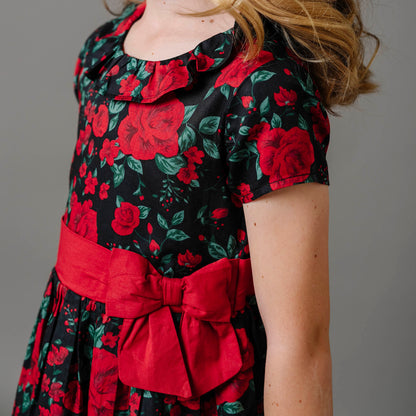 Organic Girls Ruffle Collar Party Dress - Black Holiday Rose