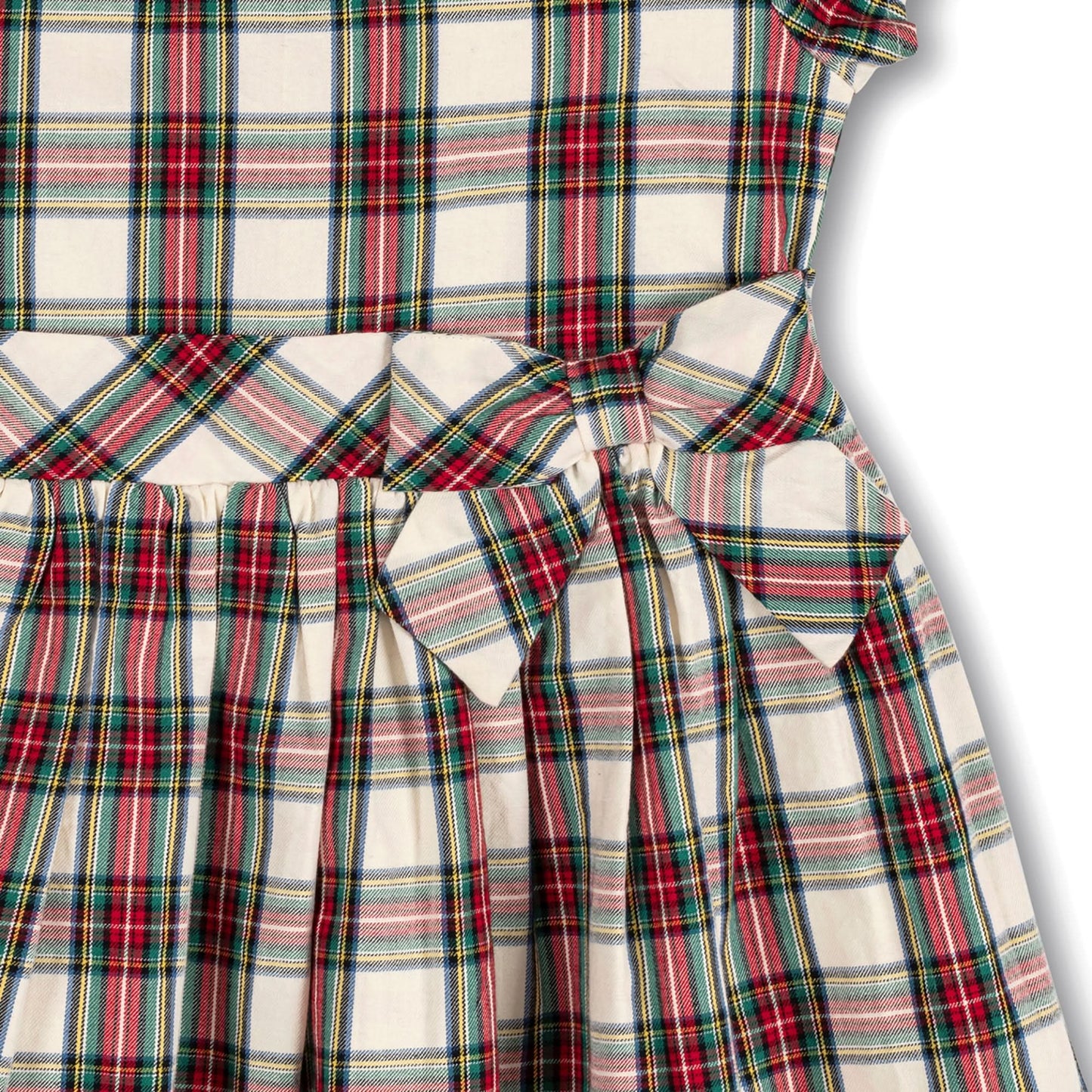 Girls Ruffle Collar Organic Party Dress - Ivory Tartan