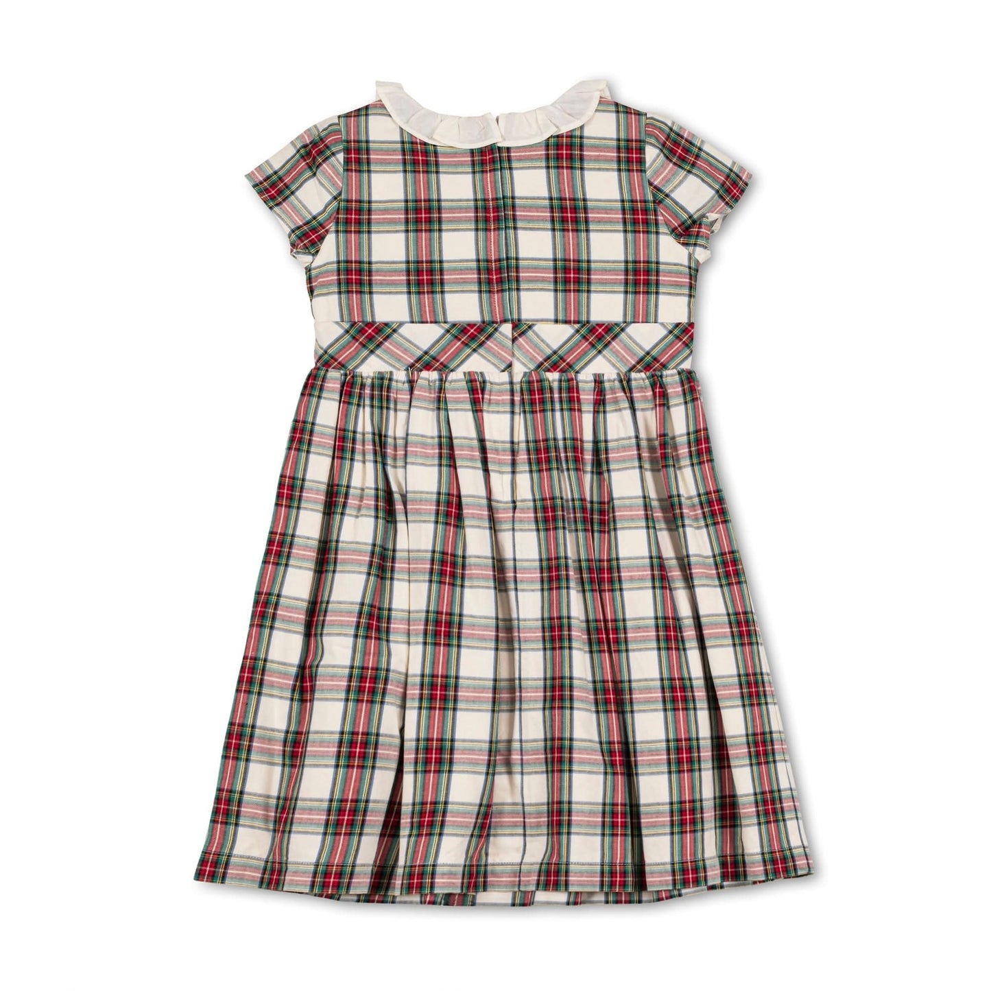 Girls Ruffle Collar Organic Party Dress - Ivory Tartan