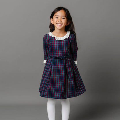Girls Organic Ruffle Trim Party Dress - Navy