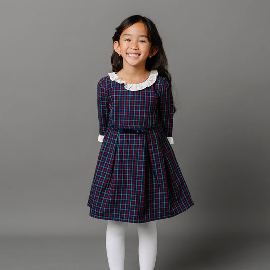 Girls Organic Ruffle Trim Party Dress - Navy