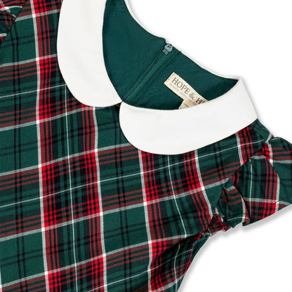 Organic Peter Pan Collar Green Plaid Dress