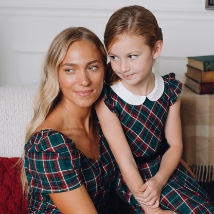 Organic Peter Pan Collar Green Plaid Dress