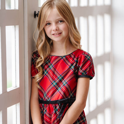 Girls Puff Sleeve Red Party Dress