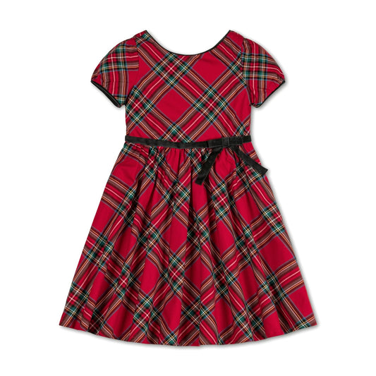 Baby Girl Puff Sleeve Holiday Party Dress - Red Tartan