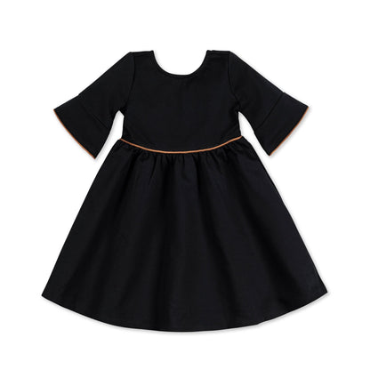 Organic Girls Ruffle Sleeve Ponte Dress - Black Suede