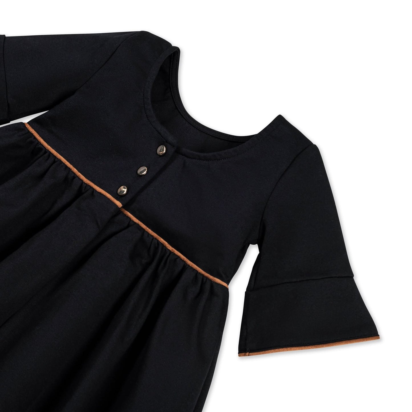 Organic Girls Ruffle Sleeve Ponte Dress - Black Suede