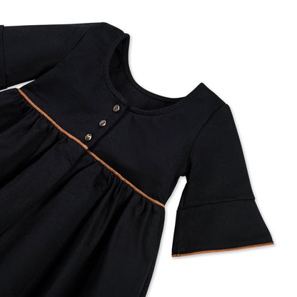 Organic Girls Ruffle Sleeve Ponte Dress - Black Suede
