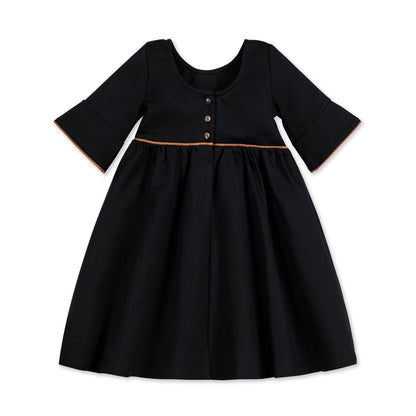 Organic Girls Ruffle Sleeve Ponte Dress - Black Suede