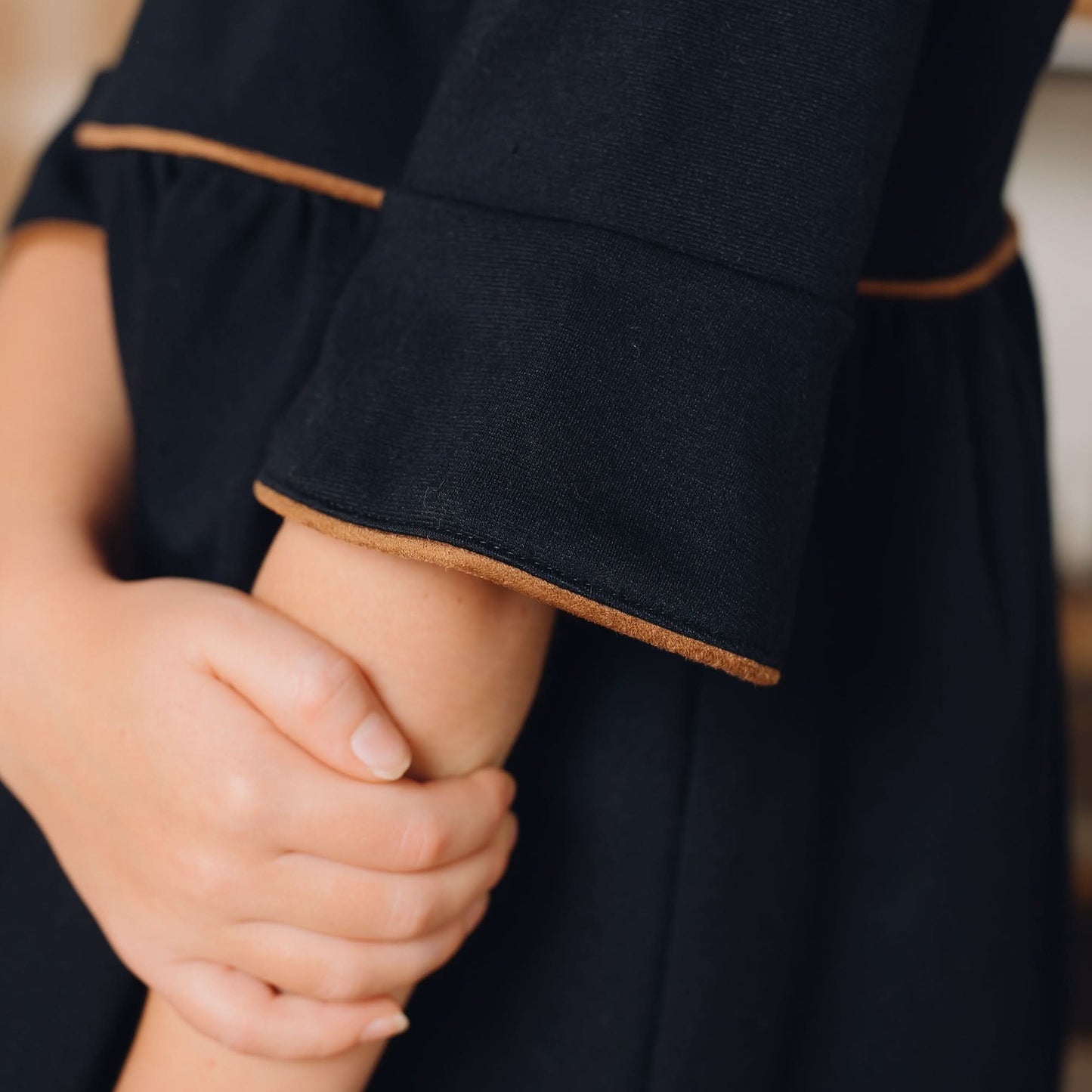 Organic Girls Ruffle Sleeve Ponte Dress - Black Suede