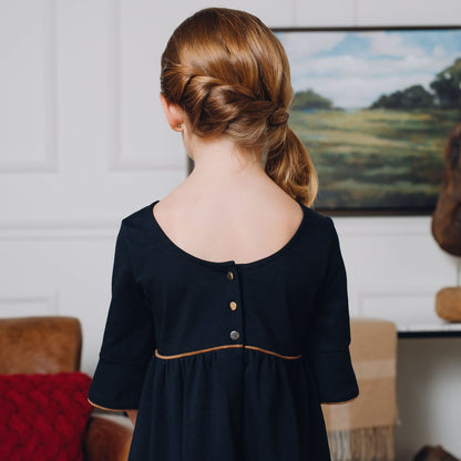 Organic Girls Ruffle Sleeve Ponte Dress - Black Suede