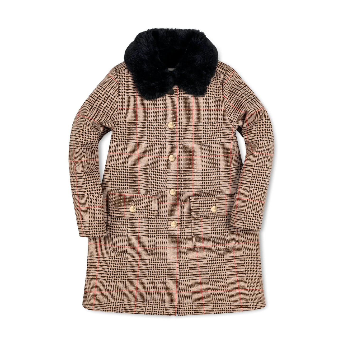 Girls Faux Fur Collar Fleece Coat
