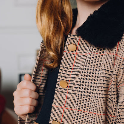 Girls Faux Fur Collar Fleece Coat