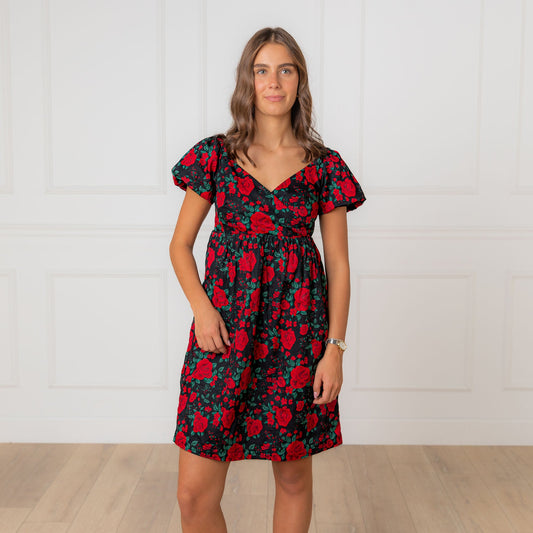 Women's Puff Sleeve Crossover Dress