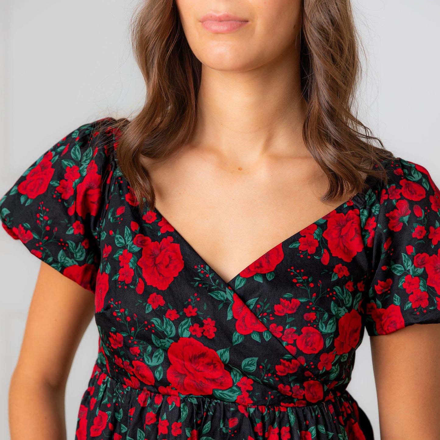 Women's Puff Sleeve Crossover Dress