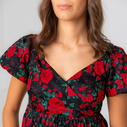 Women's Puff Sleeve Crossover Dress