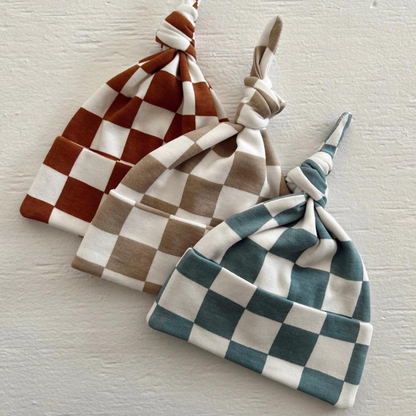 Organic Baby Beanie - Tiramisu Checkerboard