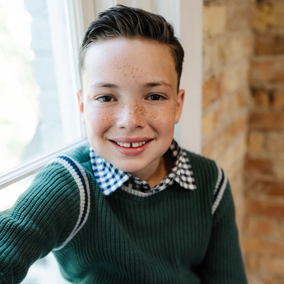 Organic Boys Roll-Up Gingham Collared Shirt