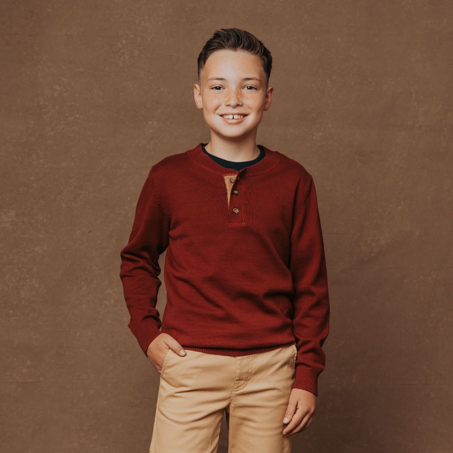 Organic Sweater Henley with Elbow Patches - Baby