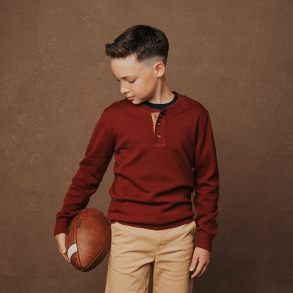 Organic Sweater Henley with Elbow Patches - Baby
