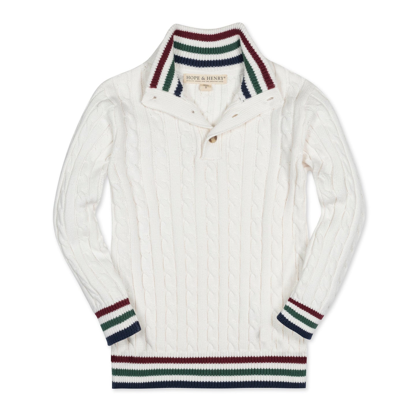 Boys Organic Mock Neck Cable Sweater - White