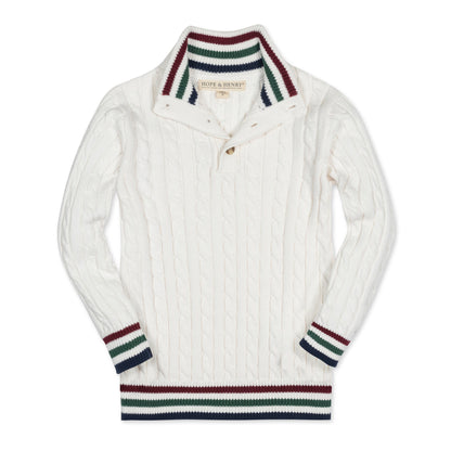 Boys Organic Mock Neck Cable Sweater - White