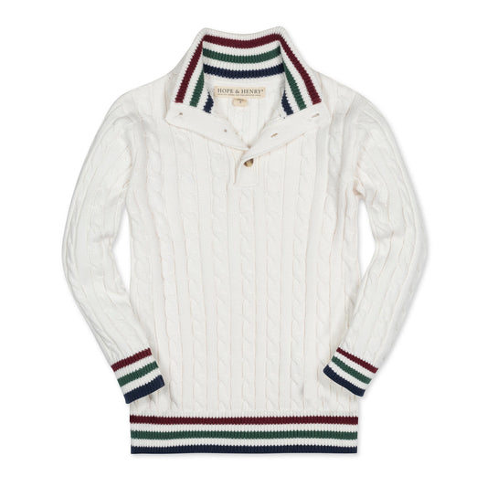 Boys Organic Mock Neck Cable Sweater - White