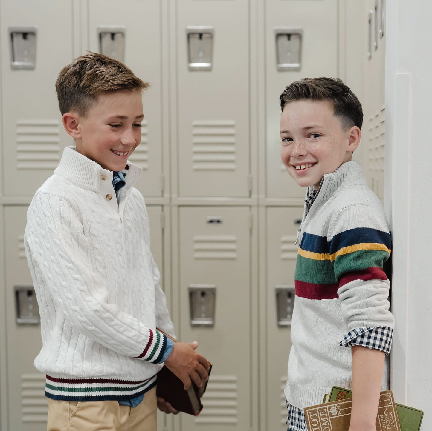 Boys Organic Mock Neck Cable Sweater - White