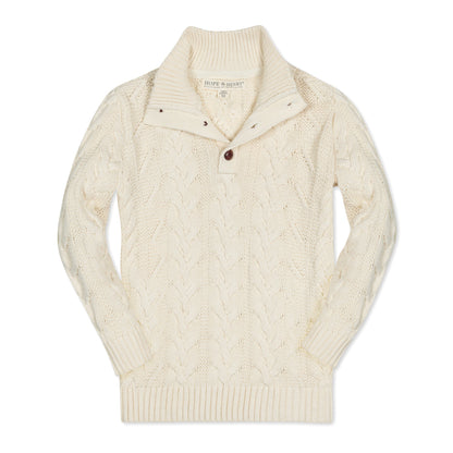 Boys Organic Mock Neck Cable Knit Sweater - Ivory