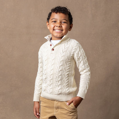 Boys Organic Mock Neck Cable Knit Sweater - Ivory