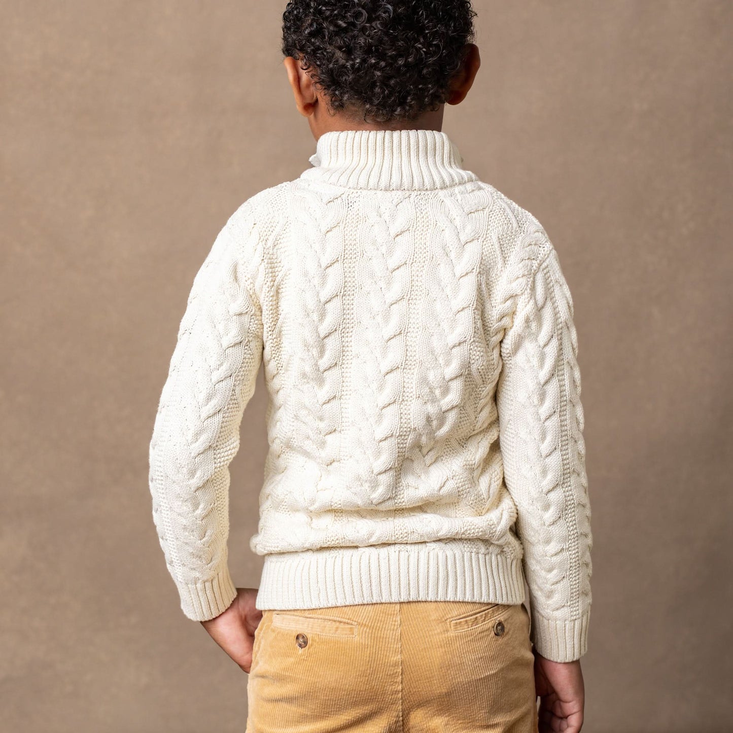 Boys Organic Mock Neck Cable Knit Sweater - Ivory