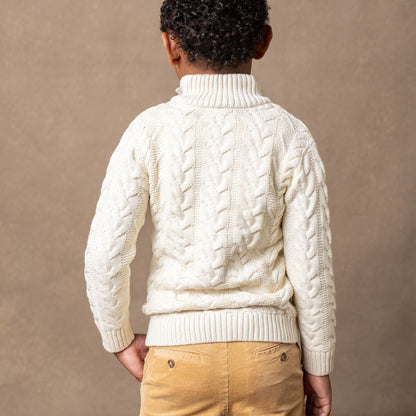Boys Organic Mock Neck Cable Knit Sweater - Ivory