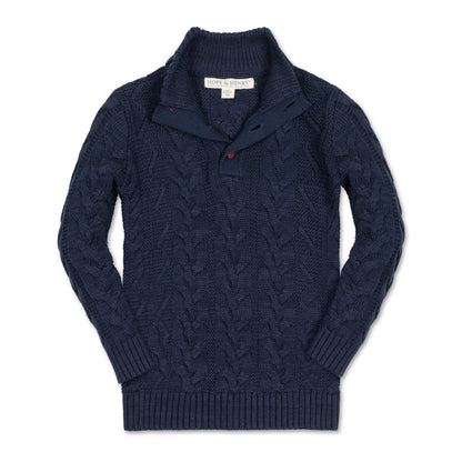 Boys Organic Mock Neck Cable Sweater - Navy