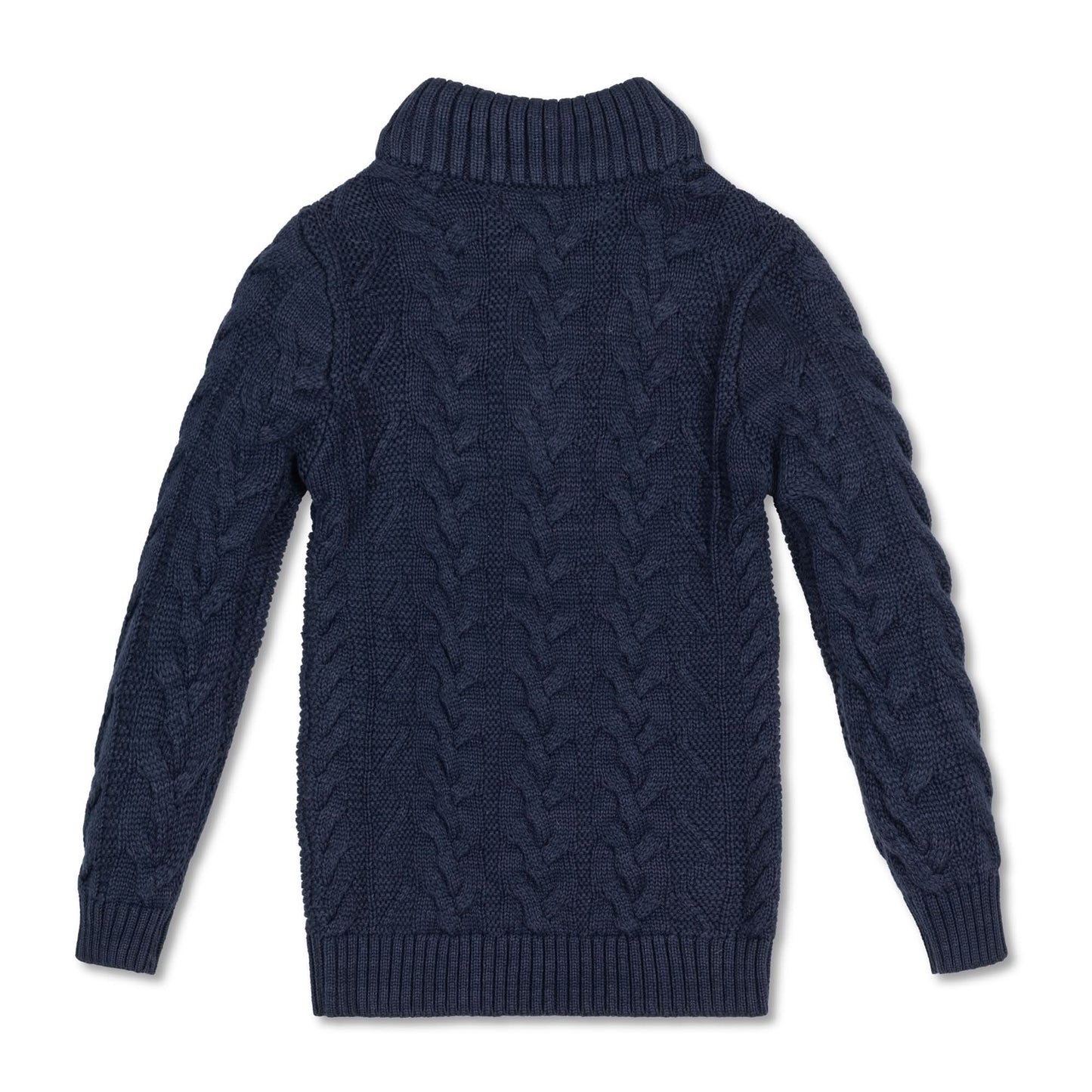 Boys Organic Mock Neck Cable Sweater - Navy