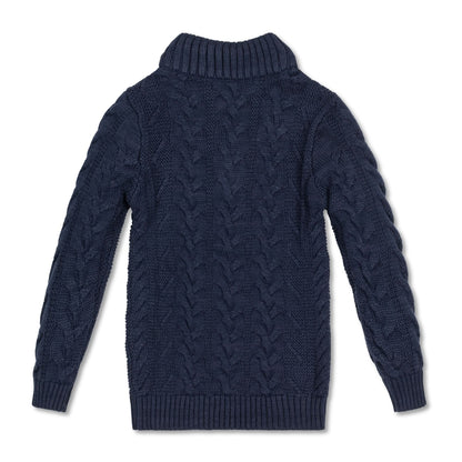 Boys Organic Mock Neck Cable Sweater - Navy