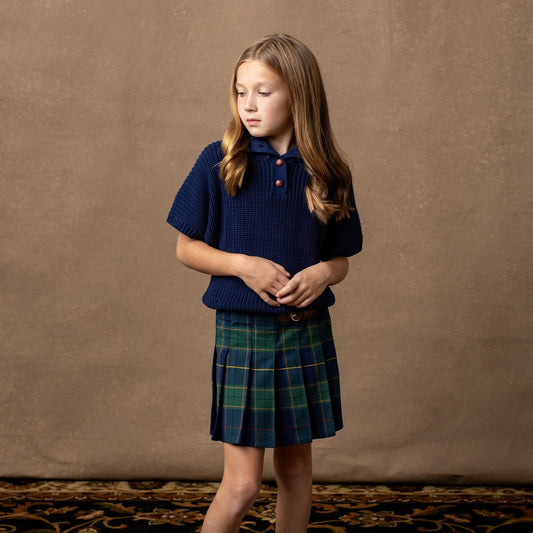 Girls Organic Pleated Buckle Skirt